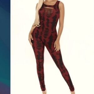 Distressed Print Jumpsuit! Sleeveless Fitted Skinny Leg. Derek Heart Tank Style